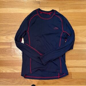 L.L. Bean Men's Dark Blue Rash Guard with Red Trim long sleeve tee shirt